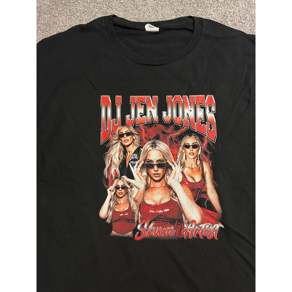 Hanes DJ Jen Jones T-Shirt Mens XL Black Excellent 2023 Tour Dates Skam Artist